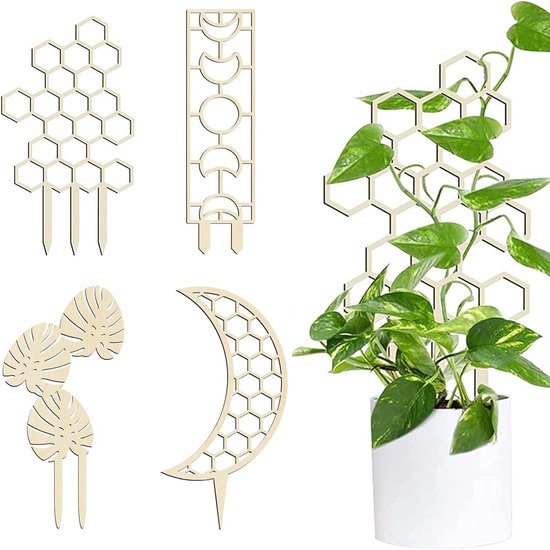 Creatieve Houten Plantstand voor Klimplanten - 4 Delige Set voor Binnen en Buiten, Ondersteuning voor Potplanten en Groene Decoratie
