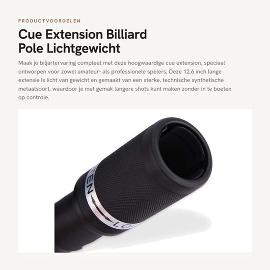 Cue Extender 32 cm - Aluminium Legering - Lichtgewicht - Schokbestendig - Antislip - Eenvoudig te Installeren - Biljartstok Verlenger