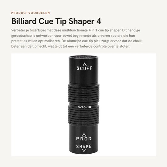 Cue Tip 4 in 1 Tool - Biljart Tip Shaper - Snooker Tip Drukvorm - Aluminium Accessoire - Diameter 23 mm - Hoogte 70 mm - Biljarttool