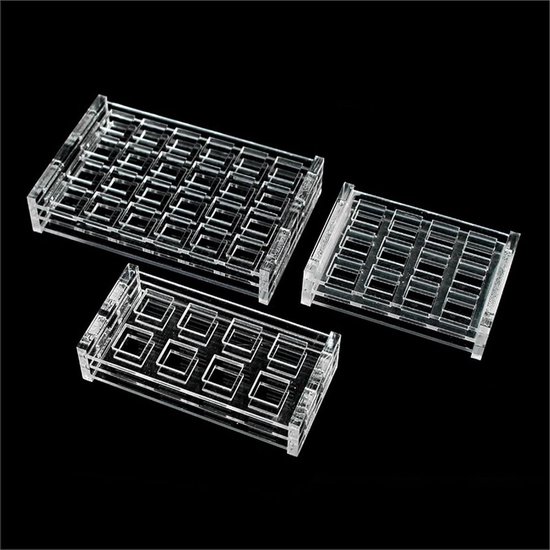 Cuvettenrek Lab - Meetglas Houder - Nauwkeurige Metingen - Duurzaam PMMA Materiaal - 30mm 5 Gaten - Transparant