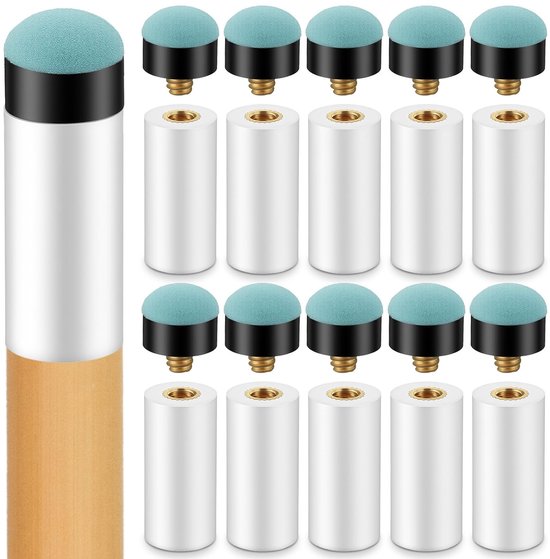 Dailygoods- Biljartkeu-punten Set van 10 - Vervangende Schroeftips - 12 mm/13 mm - Biljartkeu-accessoires - Hoogwaardig Leer - Blauw-Wit - Biljartkeu-tips