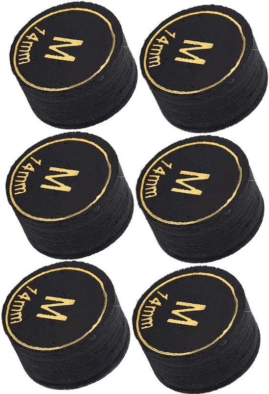 Dailygoods- Biljartkeu Tips 14mm - 6 Stuks - Pu Leer - Vervangtips