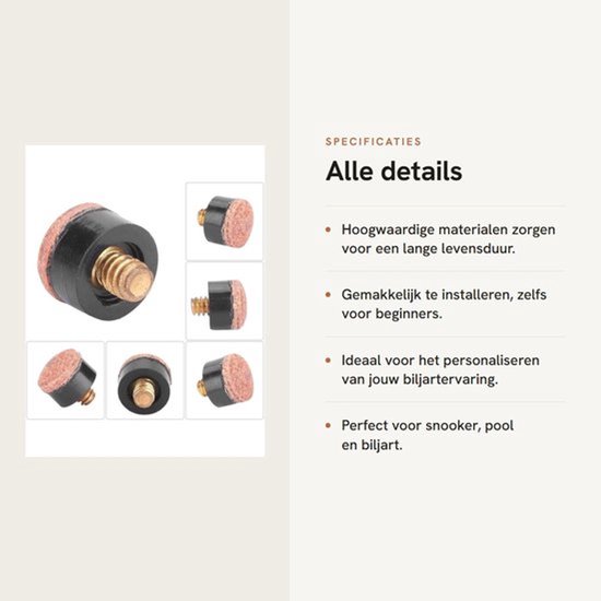 Dailygoods- Biljartstaart Set - 10mm/11mm/12mm/13mm - 10 Stuks