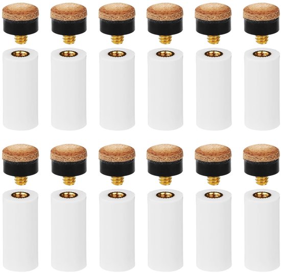 Dailygoods - Dailygoody - Biljartkeu-Tips - Vervangende Keu-Tips - Inschroefbaar - Bruin Lederen Keu-Tips - 12mm Keu-Hulzen - Geschikt voor Biljartspelers - 12 Stuks