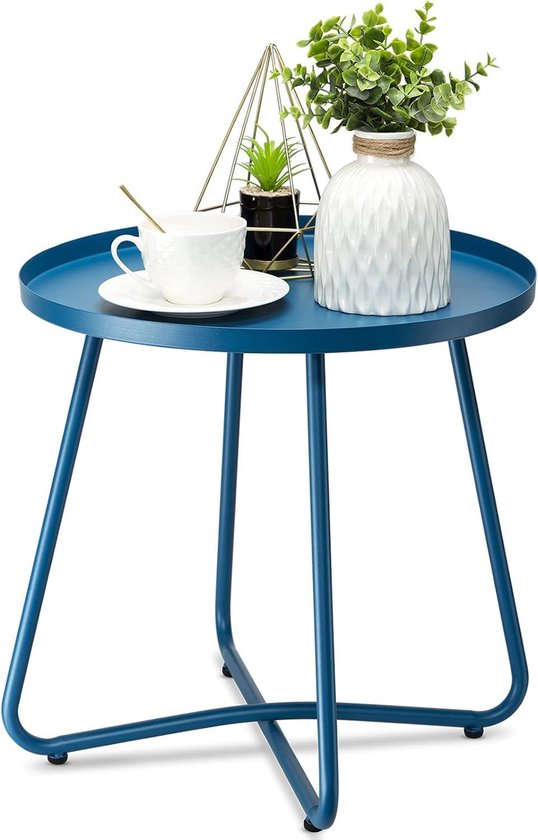 danpinera Outdoor bijzettafel, weerbestendig stalen patio bijzettafel, kleine ronde outdoor bijzettafel metalen bijzettafel voor terras, tuin, balkon, tuin nachtkastje (blauw)