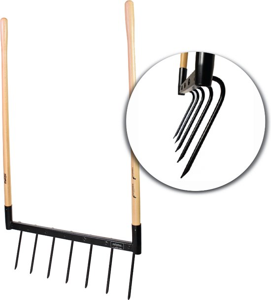 de Woeler - DW7 - Woelvork Grelinette - Spitvork/Tuinwoeler/Spade - Roestvrij - Ergonomisch - FSC Hout - 6 Jaar Garantie van De Woeler