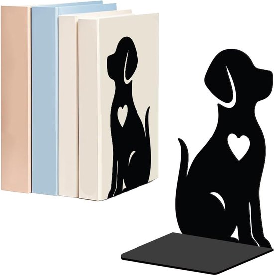 Decoratieve boeksteunen voor honden, zware metalen L-vormige boekhouders, niet-slip boekstopper voor thuis en kantoor, ideaal voor dierenliefhebbers