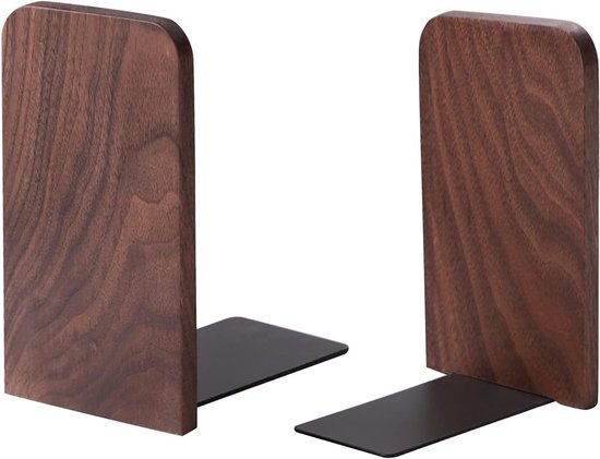 Decoratieve Houten Boekensteunen - Stevige Boekenstopper voor Thuis, Kantoor of School - Ideaal Cadeau 13x11x8cm (Walnoot)