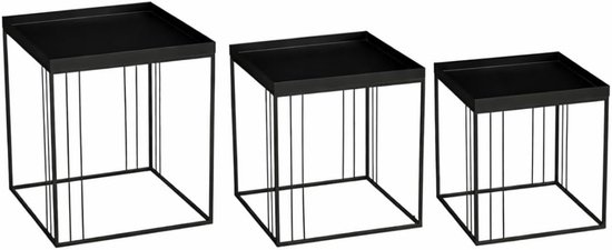 Decorations Beth Bijzettafel – Set van 3 – Bijzettafels Woonkamer – Salontafel – Tafeltje – Koffietafel – Bijzettafeltjes Woonkamer IJzer – 45 x 45 x 52 cm – Zwart