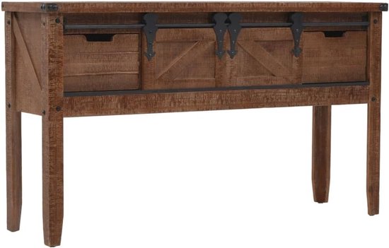 Dennenhout, massief 131 x 35,5 x 75 cm, bruin, stabiel dennenhout, bijzet- of opbergtafel met vintage charme voor woonkamer en hal