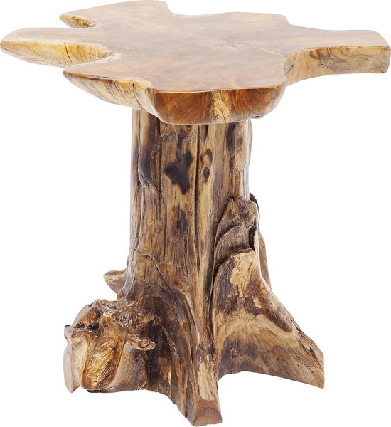 Design bijzettafel boom klein nature, bruin, teak massief hout, woonkamertafel, salontafel, 50 x 40 x 40 cm (H/B/D)