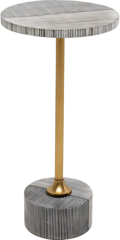 Design bijzettafel Domero Double Gold, zwart/wit, diameter 25 cm, rond, salontafel, woonkamer, nachtkastje, stalen frame