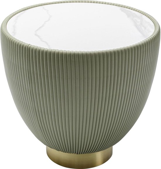 Design bijzettafel Endless Vegas, groen, 47 cm diameter, salontafel, woonkamertafel, rond, keramiek tafelblad, stalen frame, houten bekleding, 45 x 47 x 47 cm (H/B/D)