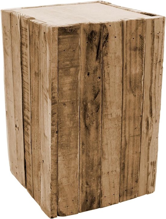Design houten kruk, vierkant, 30 x 20 cm, bloemenkruk, bijzettafel, houten blok, kruk, bloemenstandaard