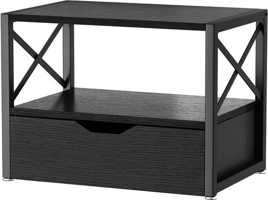 Desktop Printer Stand met 2 niveaus - multifunctionele bureauorganizer - houten printerstandaard met lade - opslag voor mappen en boeken - zwart. van Vasagle