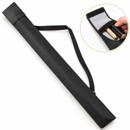 DIVERZA Keutas Biljart – Keuhoes voor 2-Delige Keu – Biljartkeu Tas met Klittenbandsluiting en Draagriem – 82 × 10 cm – Zwart