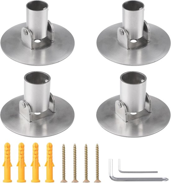 Douchegordijnstangbeugel, 4 stuks verschillende maten titaniumstaal enkele draaibare flens, zwaar belastbare kaststanghouder met schroeven (zilver, binnendiameter: 22 mm en 26 mm)