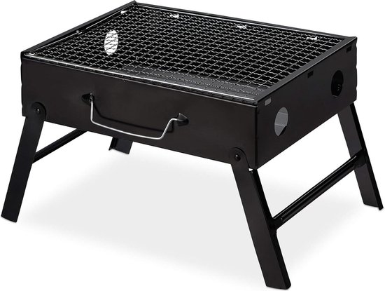 Draagbare camping barbecue inklapbare balkon BBQ voor 4 personen - staal - HBD 23 x 425 x 265 cm - zwart. van Vaggan