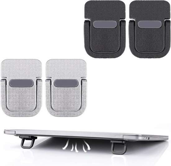 Draagbare Laptopstandaard met Zelfklevende Bevestiging - 4 Stuks, Mini Verstelbare Steunen voor Thuis en Kantoor, Geschikt voor MacBook en Laptops