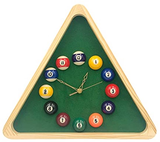Driehoekige Biljartklok - 35 cm Wandklok met Massief Houten Frame voor Speelkamers en Bars