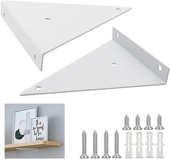Driehoekige Wandplanken Steun met Schroeven voor Woonkamer en Keuken - Stabiele Lastcapaciteit 13 x 14 cm, Wit, Ideaal voor Decoratie en Opbergruimte