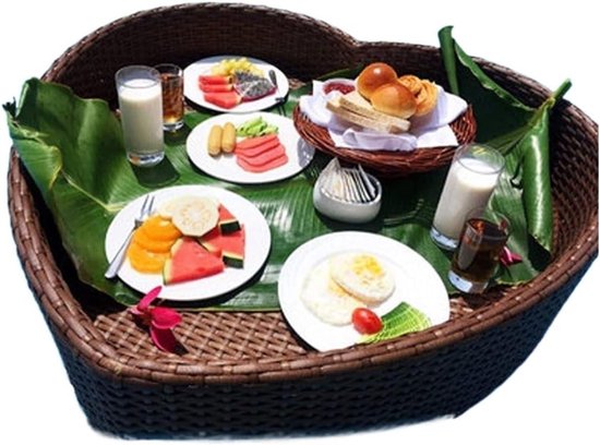 Drijvende Lade - Pooltafel Drankhouder - Poolparty Serveertafel - Rotan Geweven Design - 85*82*20cm - Bruin