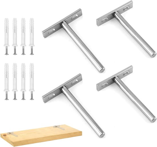 Drijvende Planksteunen, Onzichtbare Plankdragers voor Wanddecoratie, 4 Stuks, Ideaal voor Meubels en Opbergoplossingen