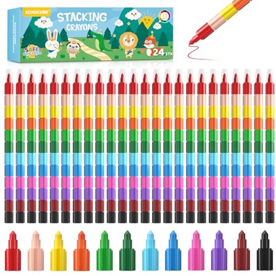 ECHOCUBE 24 x Stackable Wax Crayons for Kids, Rainbow Point Colored Pencils, Multicolor Crayons for School Drawing, Colour Wax Crayons Set for Kids Birthday Gift,Party Bag Fillers van Merkloos