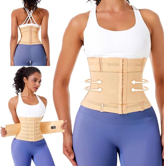 Effectieve Buiktrainer en Taille Corset voor Fitness - Abdominale Controle en Ondersteuning voor Mannen en Vrouwen, Zwart en Beige, Maat L (64-72 kg)