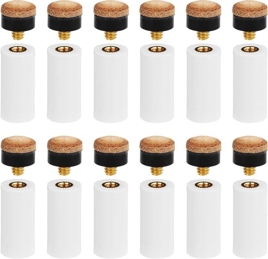 EGoods - Biljartkeu Tips Set van 12 stuks | Vervangbare leren biljartkeu tips 12mm | Keu hulzen met bruin lederen tips van Merkloos
