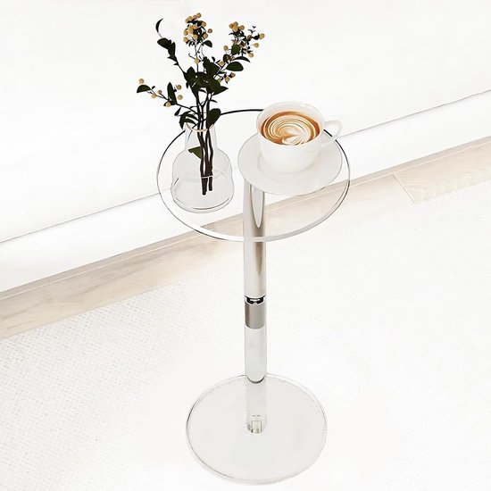 Eindtafel, Kleine Ronde Bijzettafel, Kleine Sokkel Tafel, Transparant, Moderne Stijl