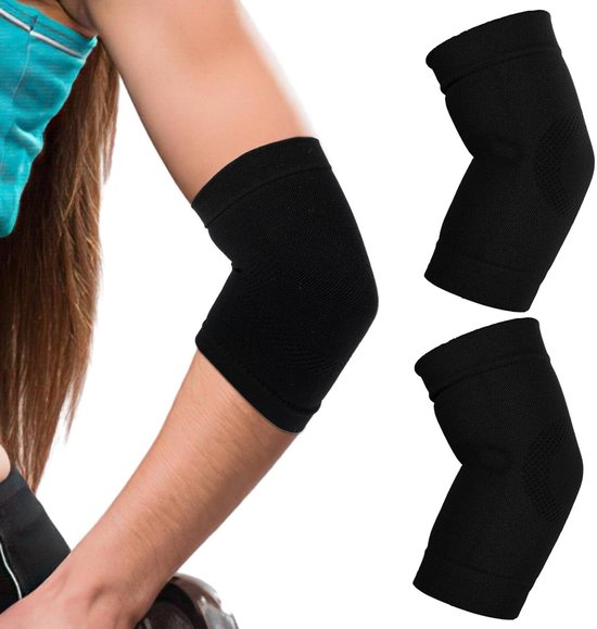 Elastische Compressieband voor Elleboog, 1 Paar, Ondersteuning bij Tenniselleboog, Sportbescherming en Pijnverlichting, Zwart