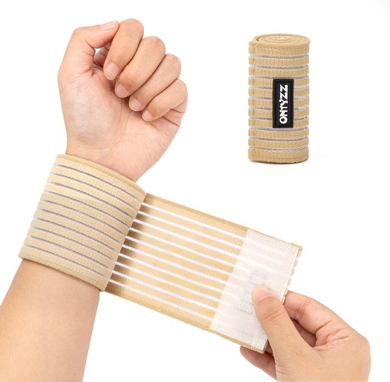 Elastische Polsbandage voor Sport, Gym en Training - Beige - 40 cm - Ideaal voor Gewichtheffen en Squats