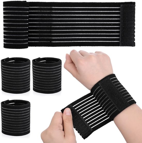 Elastische Polsbanden Set van 4 Stuks - Ademend Polyester Compressie Steun voor Tennis en Gym Activiteiten voor Mannen en Vrouwen