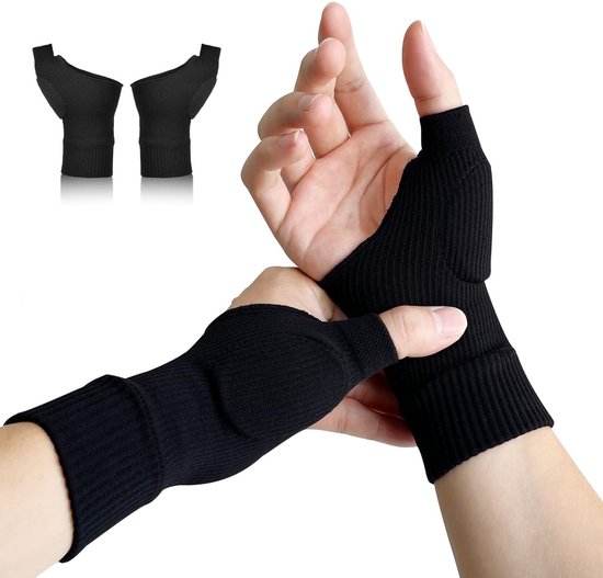 Elastische Polssteun | Ademend Polsbandje voor Werk en Fitness | Ondersteuning voor Training en Slaap | Zwart | Maat L