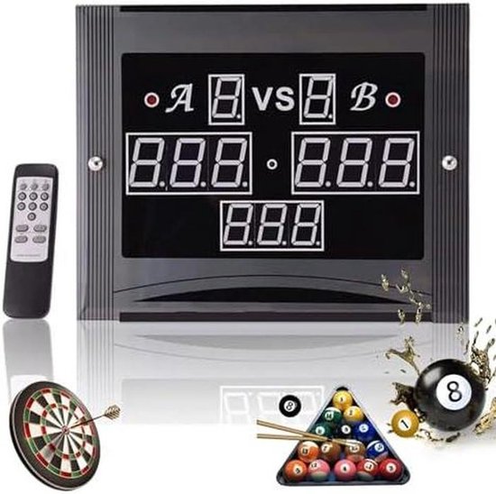 Elektronisch Scorebord - Biljart Teller - Wedstrijd Bijhouden - Afstandsbediening Inclusief - 36x24 cm - Zwart