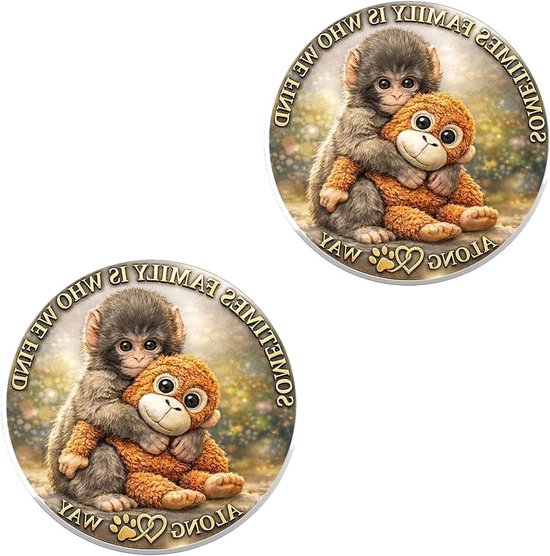 Emotionele Steun Munt - Apenmunten Angstverlichting - Troost Bieden - Dubbelzijdig Ontwerp - 40 mm Diameter - Antiek Goud