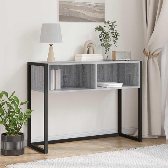 End Table Bijzettafel, grijs sonoma, 100 x 36 x 75 cm, houtmateriaal met stabiele stalen poten voor woonkamer, vrijstaand en onderhoudsvriendelijk