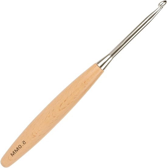 Ergonomische Haaknaald van Beukenhout 5mm, Lichtgewicht Metalen Haaknaald met Comfortabele Grip voor Artrose, Ideaal voor Haken en Breien