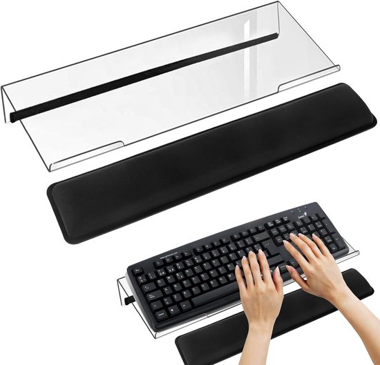 Ergonomische Toetsenbordhouder met Polssteun, Acryl Toetsenbordstandaard met Antislipfunctie voor Thuis en Kantoor, Verstelbare Toetsenbordsteun voor Comfortabel Typen