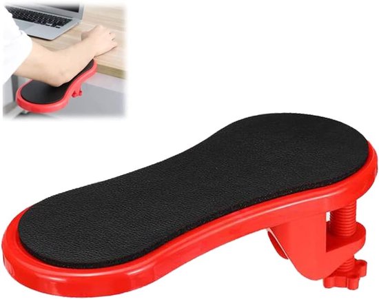 Ergonomische Verstelbare Armsteun voor Computer, 180 Graden Aanpasbaar, Ideaal voor Thuiswerk en Kantoor, Comfortabele Polssteun en Bureauarmsteun in Rood