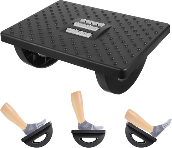 Ergonomische voetsteun voor bureau met massagefunctie, antislip ontwerp, verlichting van benen en rugpijn, ideaal voor kantoor en thuisgebruik (zwart)
