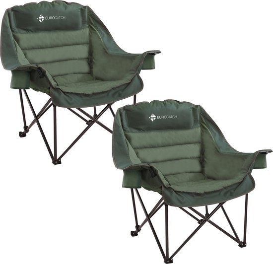 Eurocatch Comfy Club Chair XXL - Set 2 stuks - Vouwstoel met 2 Bekerhouders - Kampeerstoel - Campingstoel - Dik Gevoerd - incl opbergtas van Eurocatch