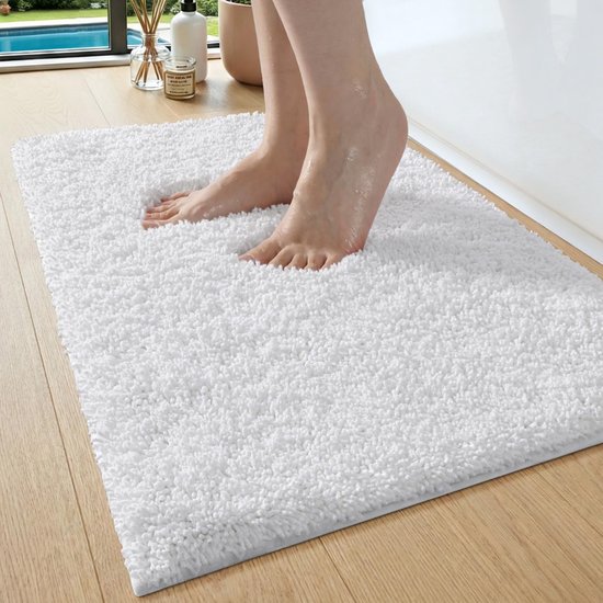 Extra Dikke Badmat 40x60cm, Waterabsorberend en Antislip, Machinewasbare Badkamerkleed voor Douche en Bad, Wit