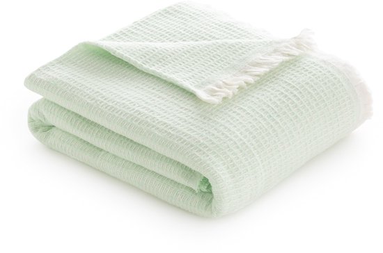 - Extra zachte katoenen deken met GOFRE-design, multifunctionele sprei voor bank, bed, decoratieve overtrek en fular (muntgroen, 120 x 180 cm)