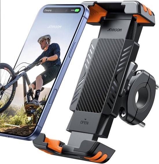 Fiets- en motorsteun voor smartphones – oranje telefoonhouder met verstelbare grip en anti-slip functie