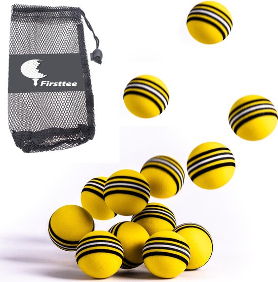 Firsttee - 12 stuks training softballen - GRATIS Ballennet - Golfballen - Ballen - Golfbal - Golf accessoires - Cadeau - Golftrainingsmateriaal - Sport - Training - Golfset - Swing - Trolley - Trainingsmaterialen - Oefenen - Geschikt voor mat & net van Firsttee