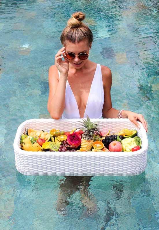 Floating Tray Luxury Floating Tray Table and Bar - Adult Pool Floats for Sand Bars, Spas, Bathing and Parties - Floating Tray for Pool Serving Drinks, Brunch, Food on the Water - White