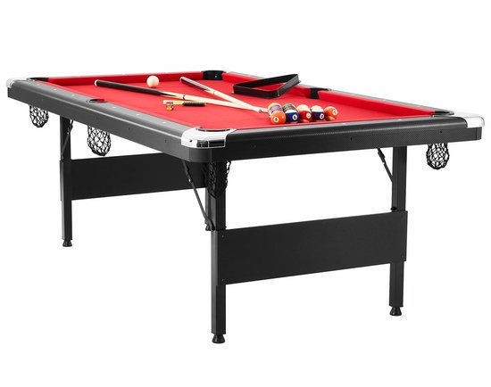 Flolife - Biljarttafel 190 cm – Opvouwbare en Draagbare Pooltafel, Ruimtebesparend, Complete Set met Ballen, Keuen, Krijt en Borstel van Merkloos