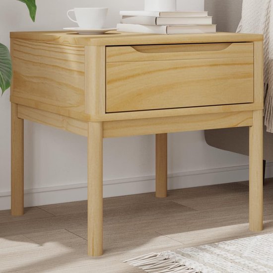 Floro van massief grenen 55x55x54 cm, bijzettafel in wasbruin voor woonkamer en slaapkamer